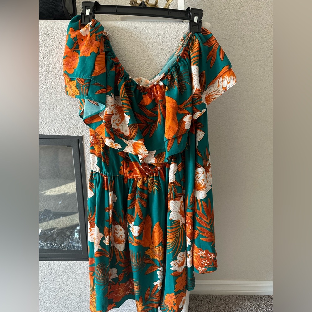 Floral Green and Orange Dress